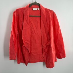 Chico’s Linen Coral Orange Open Front Jacket